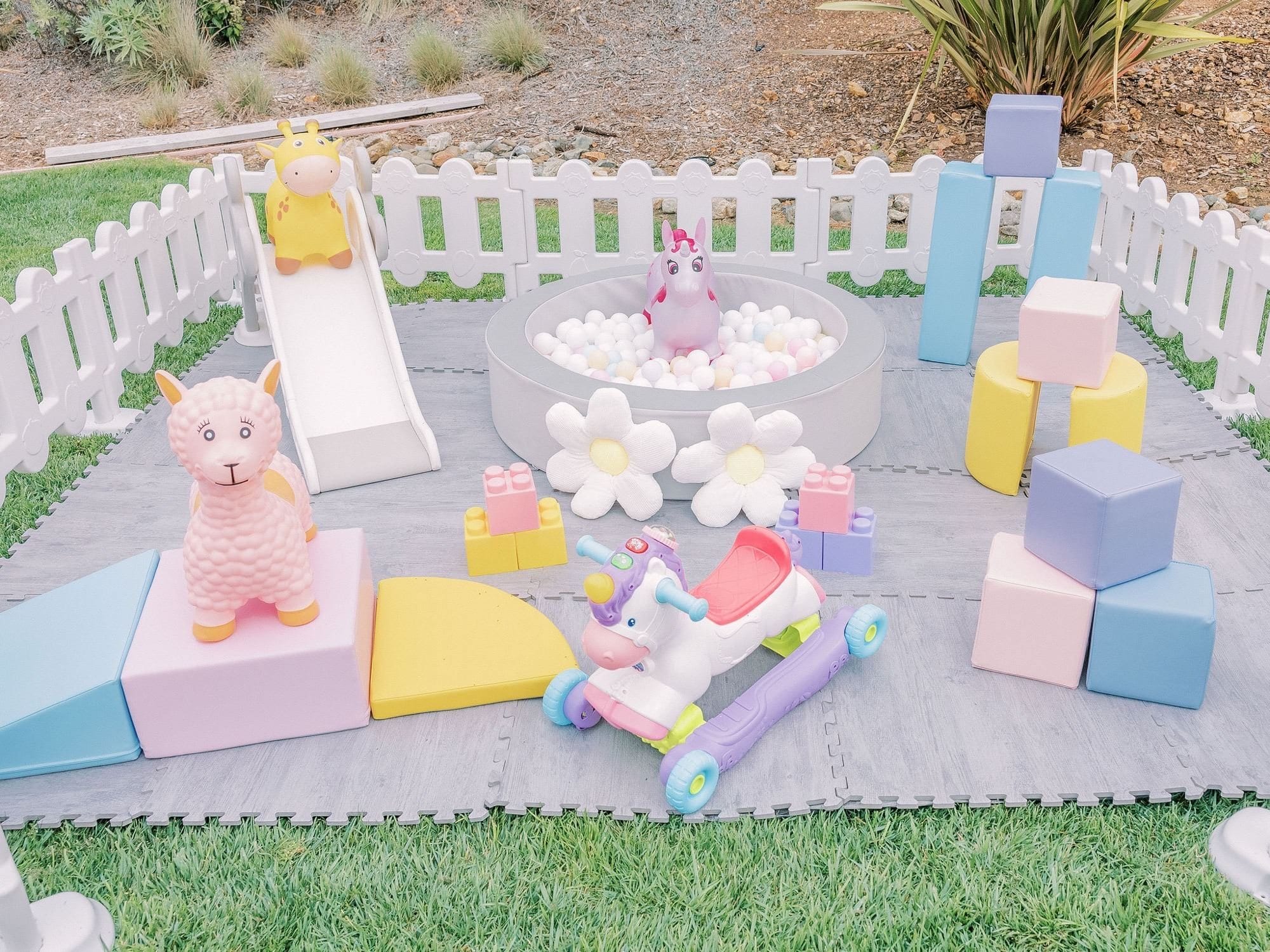 A soft play area set up for a toddler party