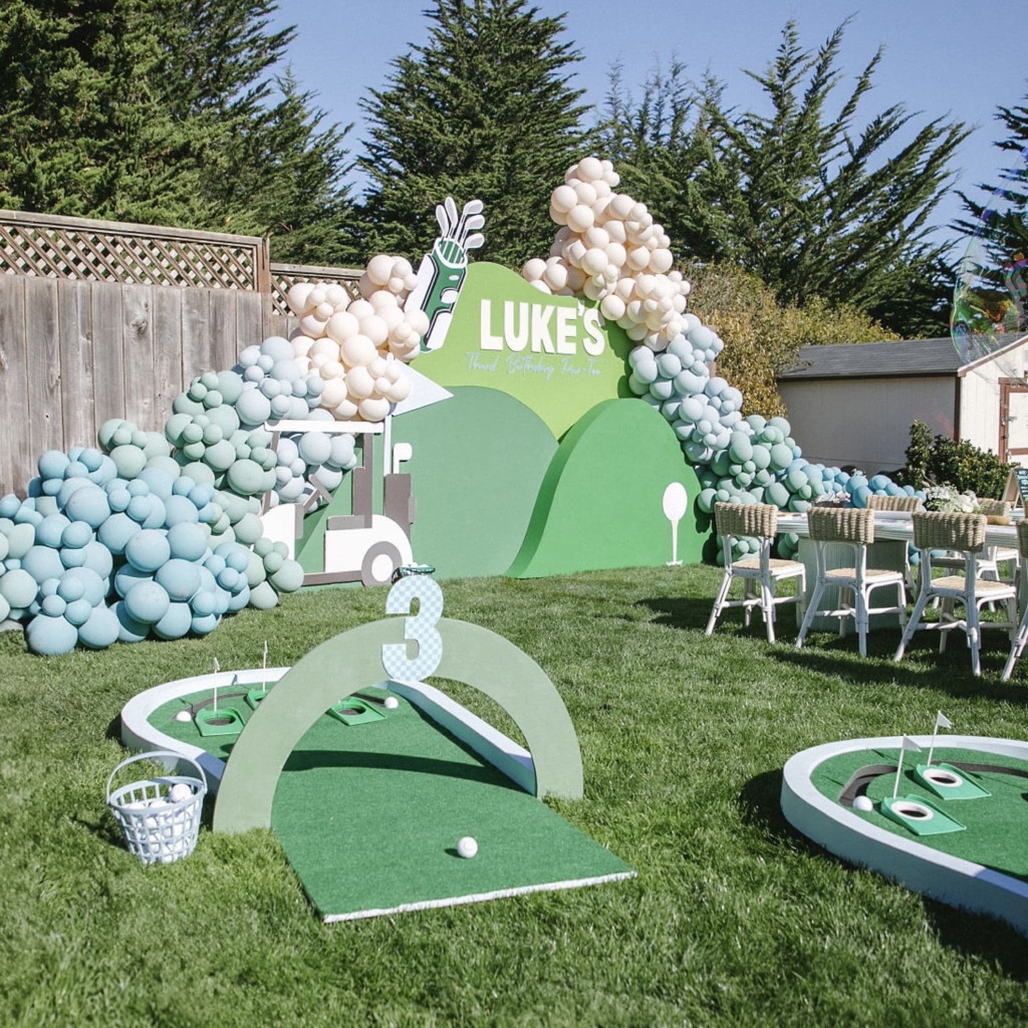 A sage-green themed kids party styled by Bay Area Kids Rentals