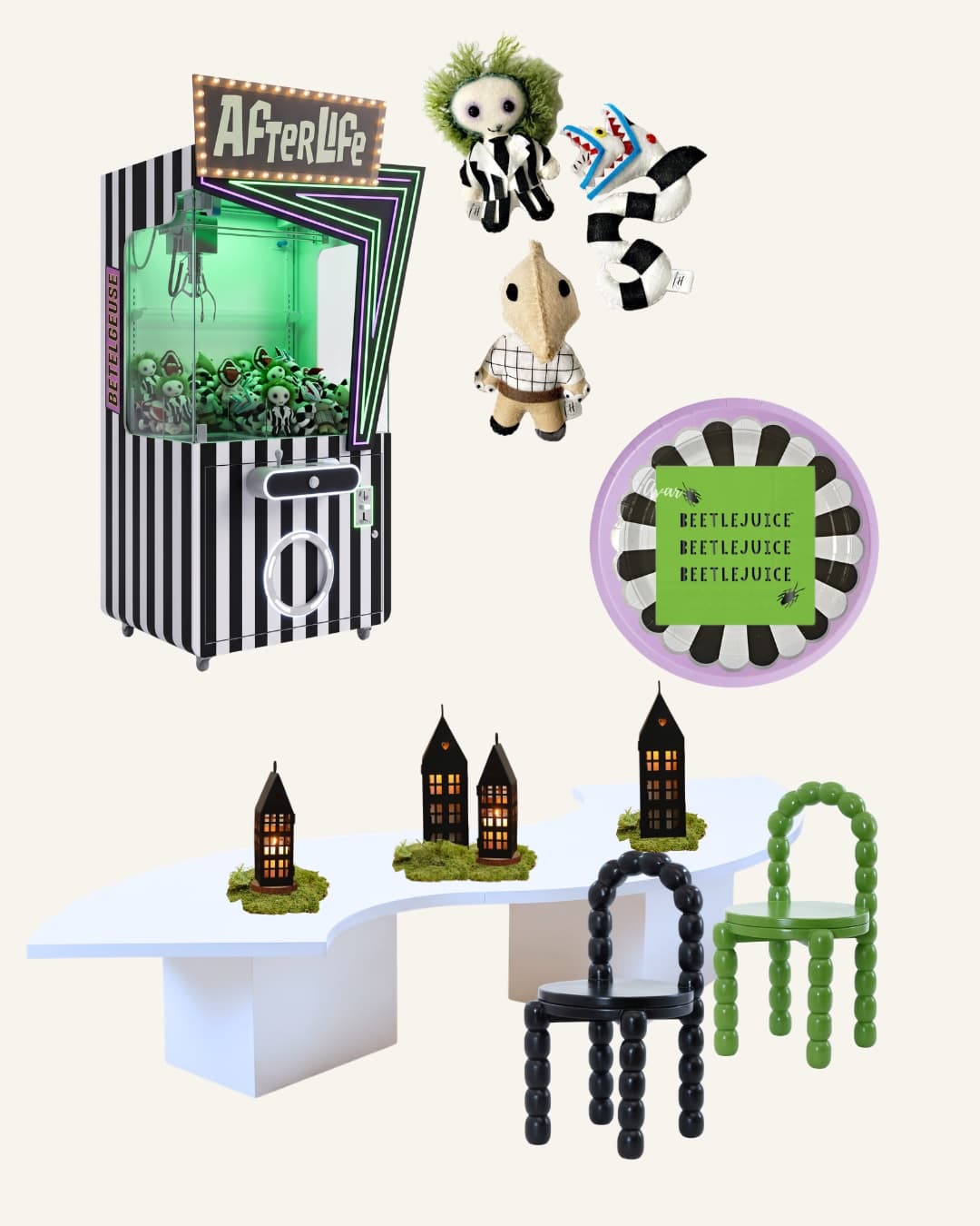 The pieces in our Beetlejuice party package