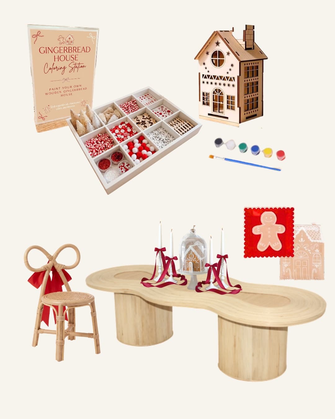 The pieces in our Gingerbread House party package
