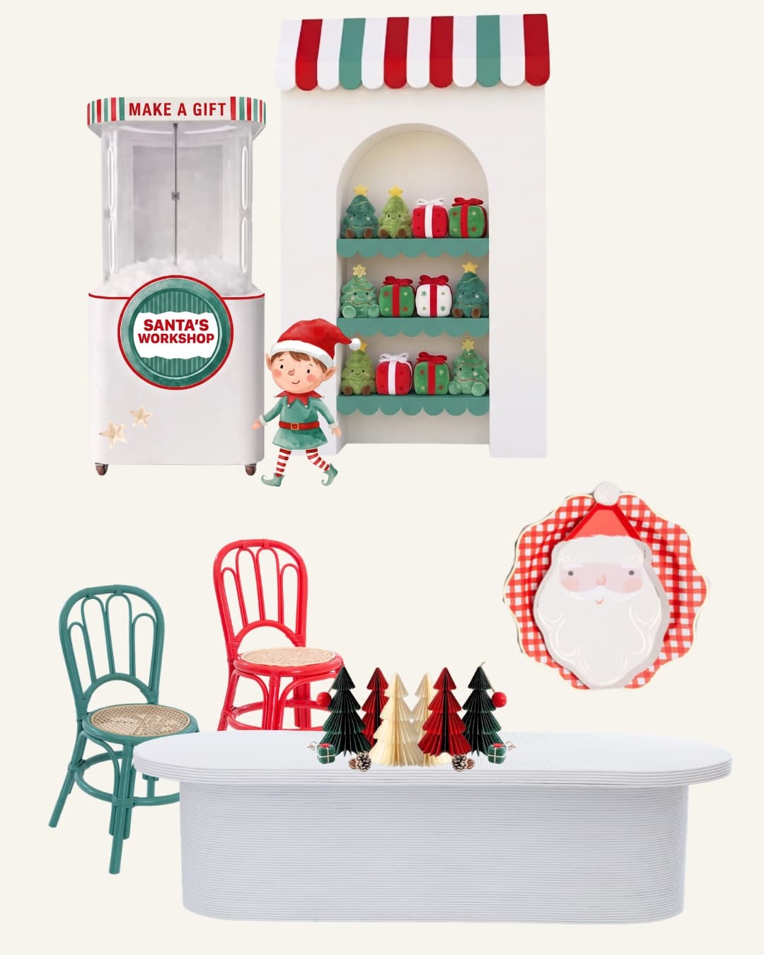 The pieces in our Santa's Workshop party package